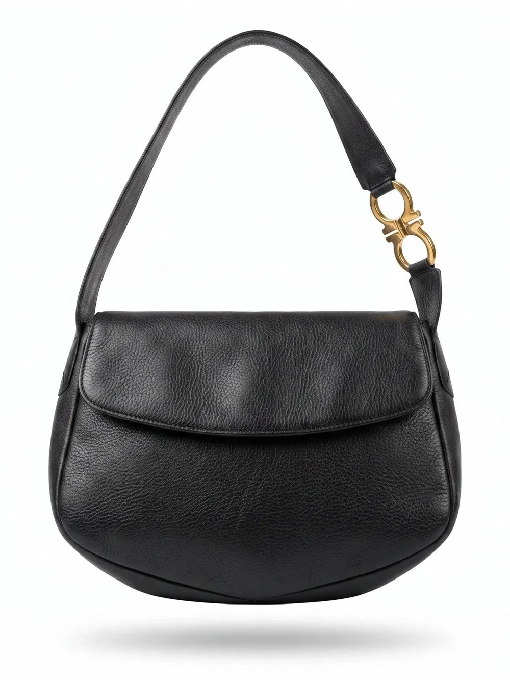 Salvatore Ferragamo Black Leather Shoulder Bag with Gold Hardware